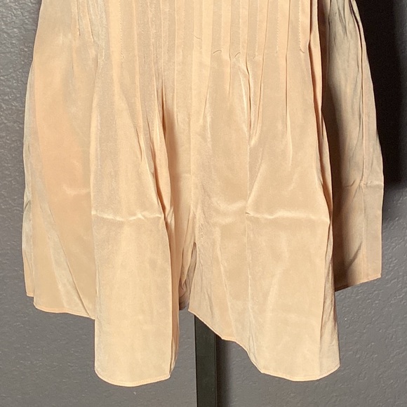 TIBI - silk pocketed, pleated romper: rose gold, square neck, button closure - 4 - Picture 4 of 16